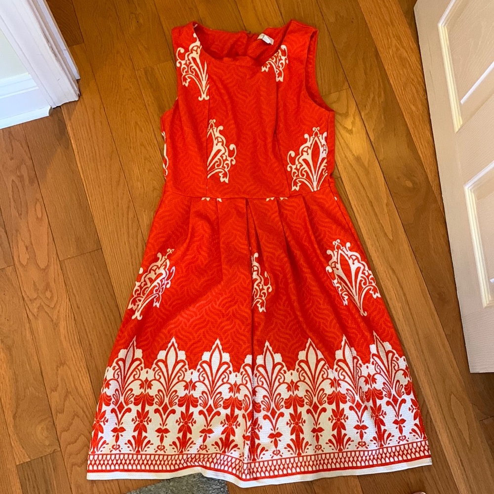 Orange and White A-line Dress